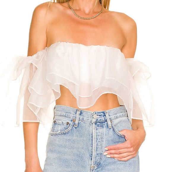 Show Me Your MuMu Tops - Show Me Your Mumu Rossella Ruffle Top in White Organza - M